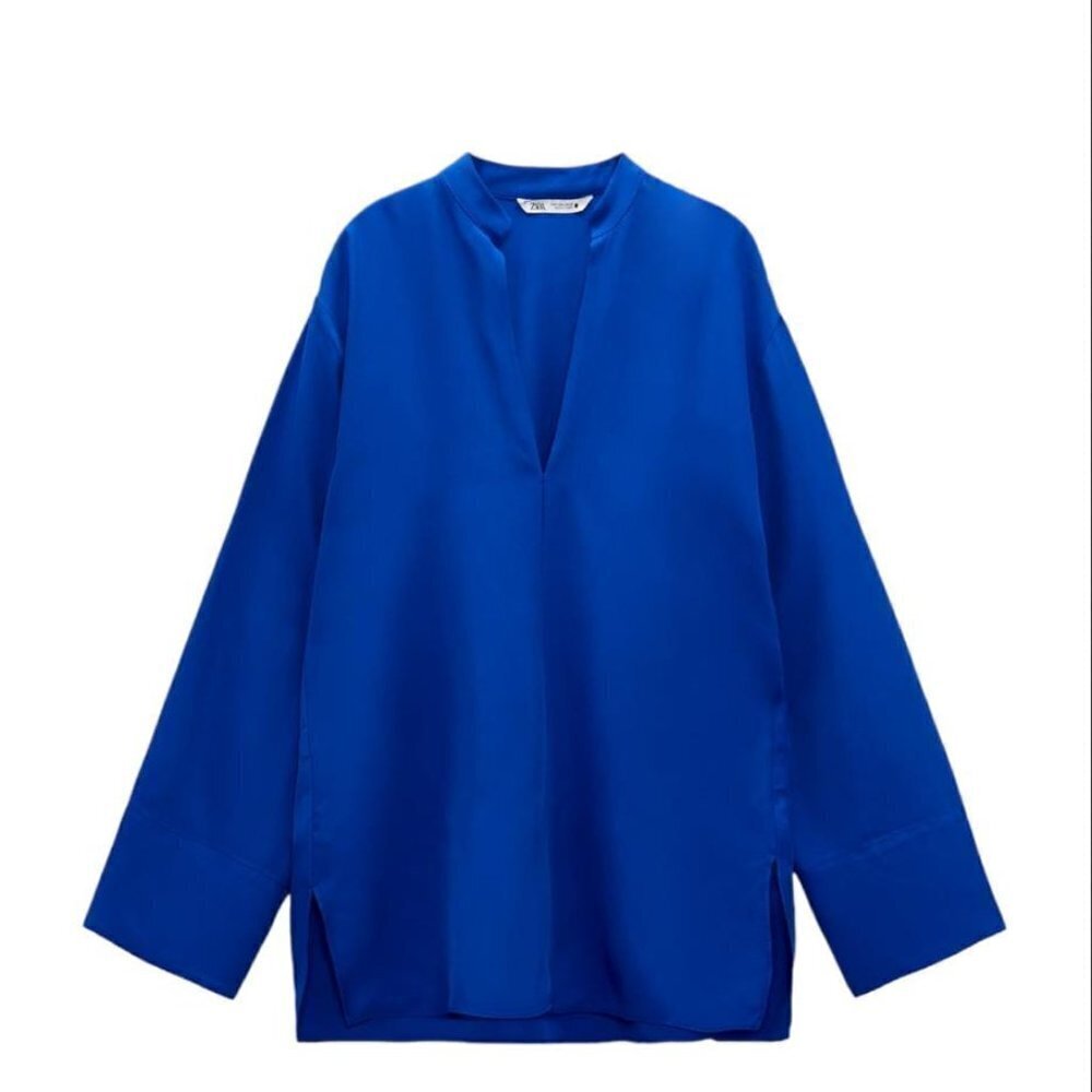 ZARA FLOWY SLIT BLOUSE BLUE SIZE XS 2143/248/420